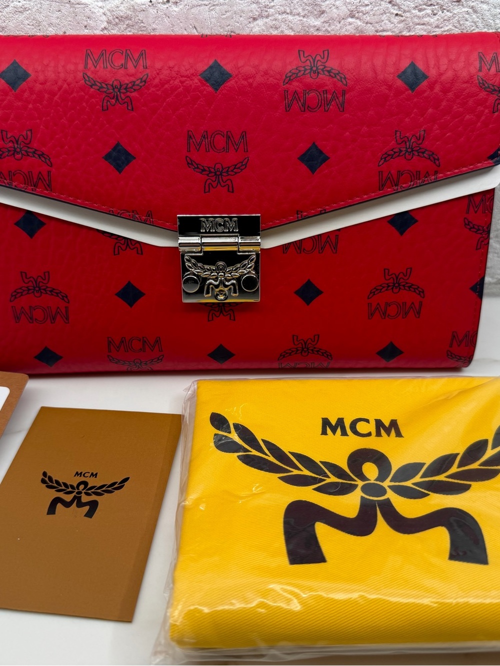 MCM Brand New with Tags NWT MyLEAXT05XC001 Candy Red Clutch purse $650